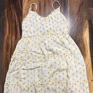 Sim and Sam Classic Yellow Polka Dot Cotton Lined Sun Dress W/ Adj. Straps Sz L